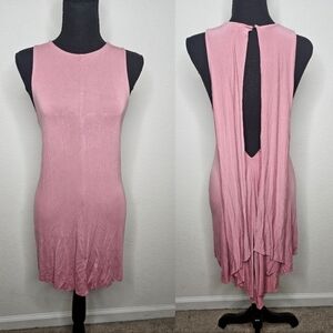 NWOT POL Dusty Pink Mauve Drapey Open Back Faux Cape Fitted Tank Tunic Dress